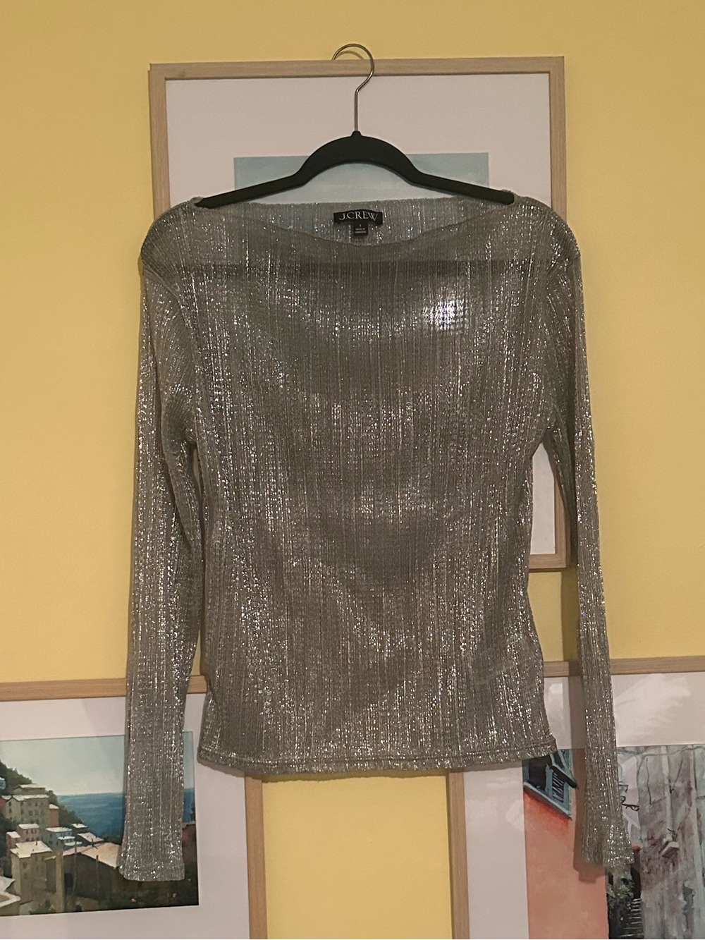 J. Crew Silver Metallic Ribbed Long-Sleeve Top